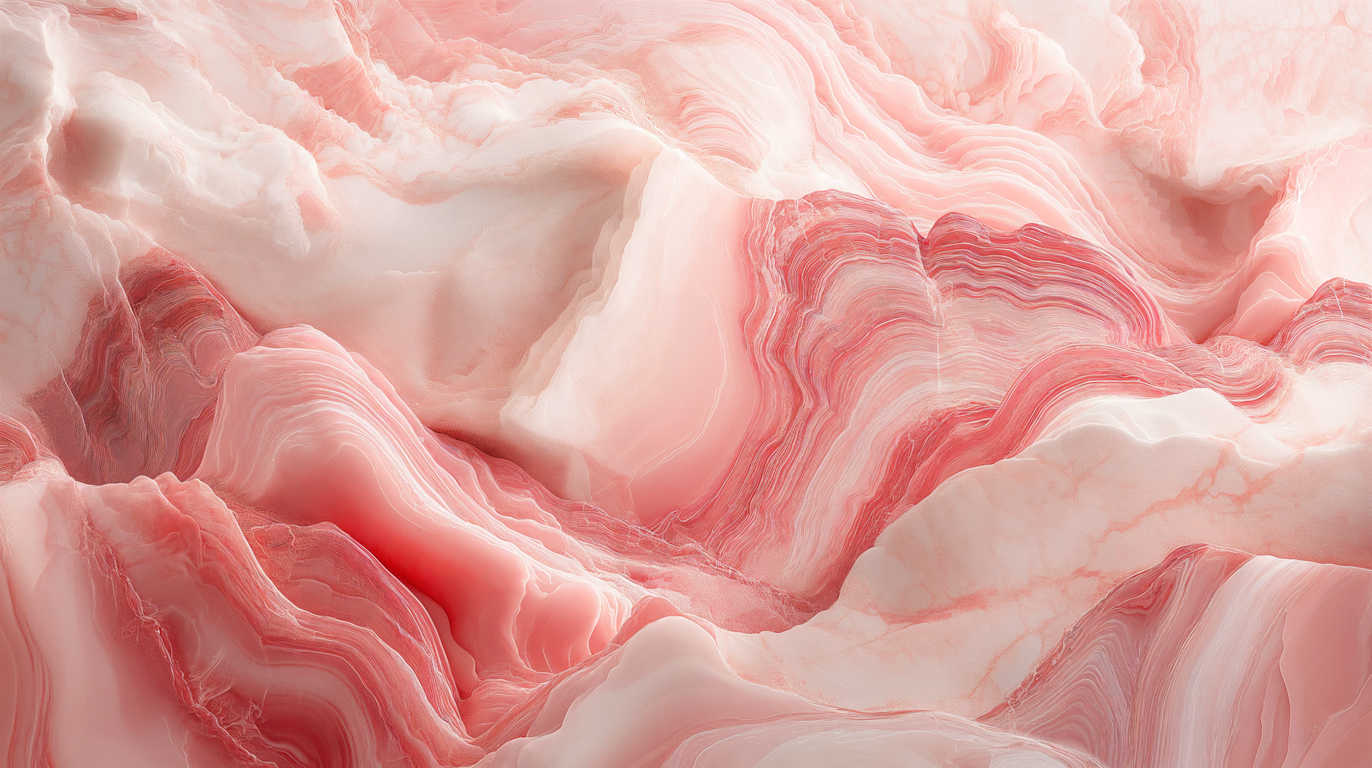 A close-up view of elegant pink marble with fluid patterns, showcasing soft swirls and layers. This sophisticated design serves as a vibrant 4K Ultra HD PC desktop wallpaper.