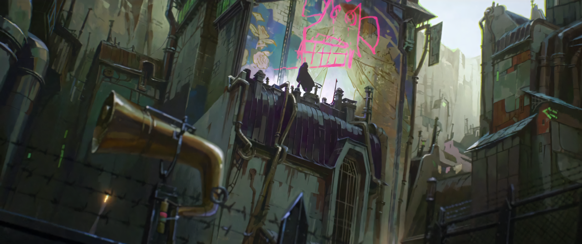 4K Ultra HD desktop wallpaper featuring a dark cityscape from the TV show Arcane, highlighting the moody atmosphere of Arcane Season 2.