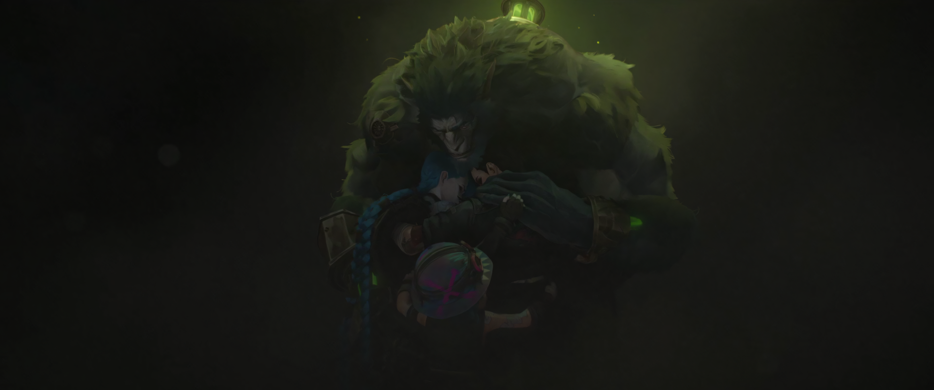 Dark, atmospheric 4K Ultra HD desktop wallpaper featuring characters from Arcane Season 2, the popular TV show.