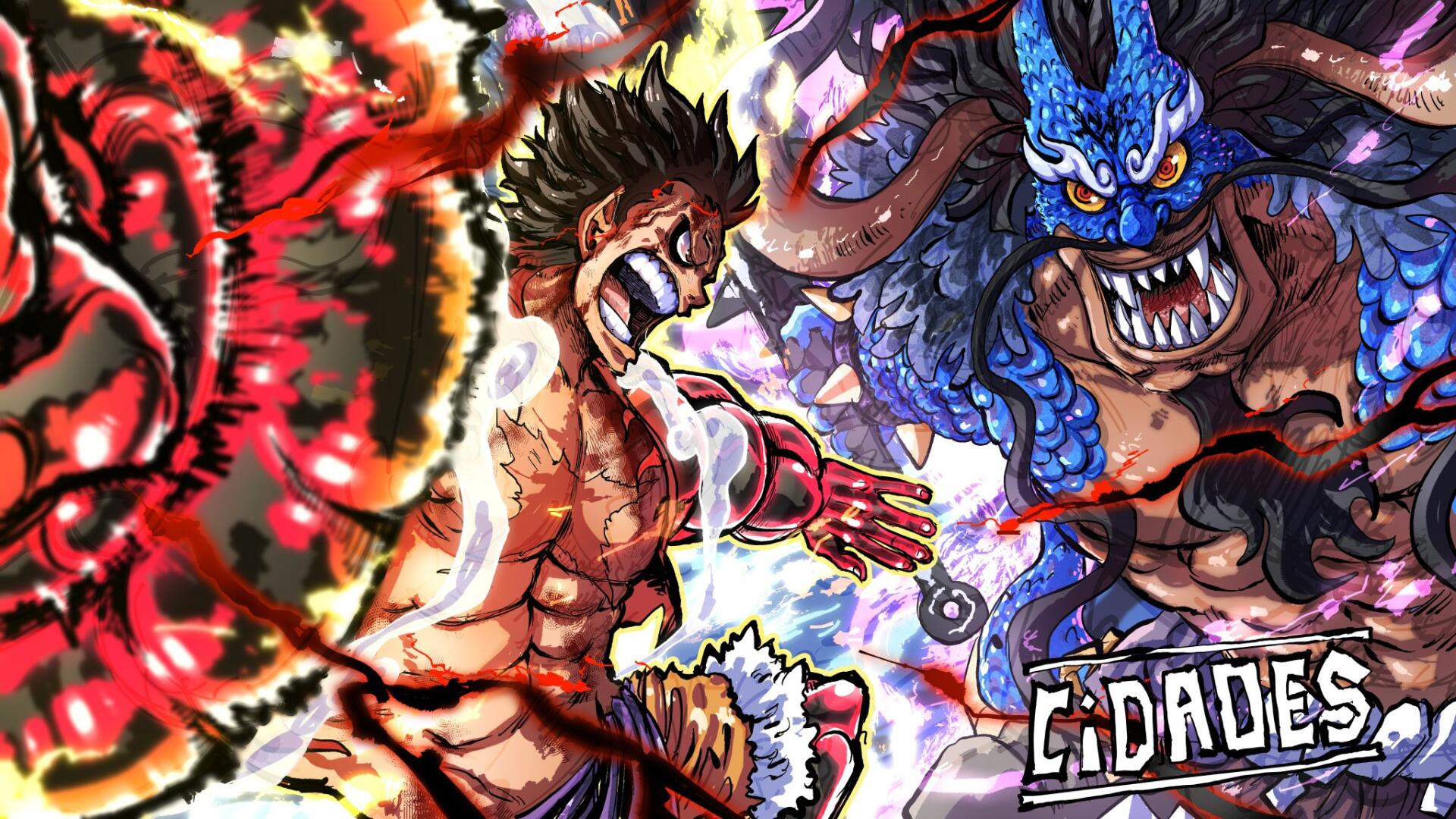 Download Anime One Piece Monkey D. Luffy Kaido (One Piece) Gear Fourth HD Wallpaper by Cidades_Art