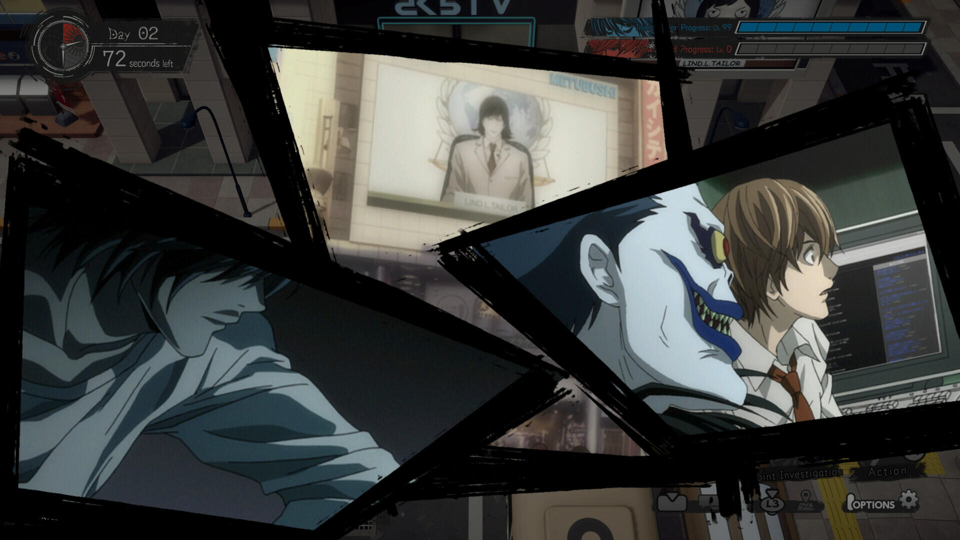 Dynamic HD wallpaper featuring scenes from the video game Death Note: Killer Within, showcasing characters in a gripping and mysterious atmosphere.