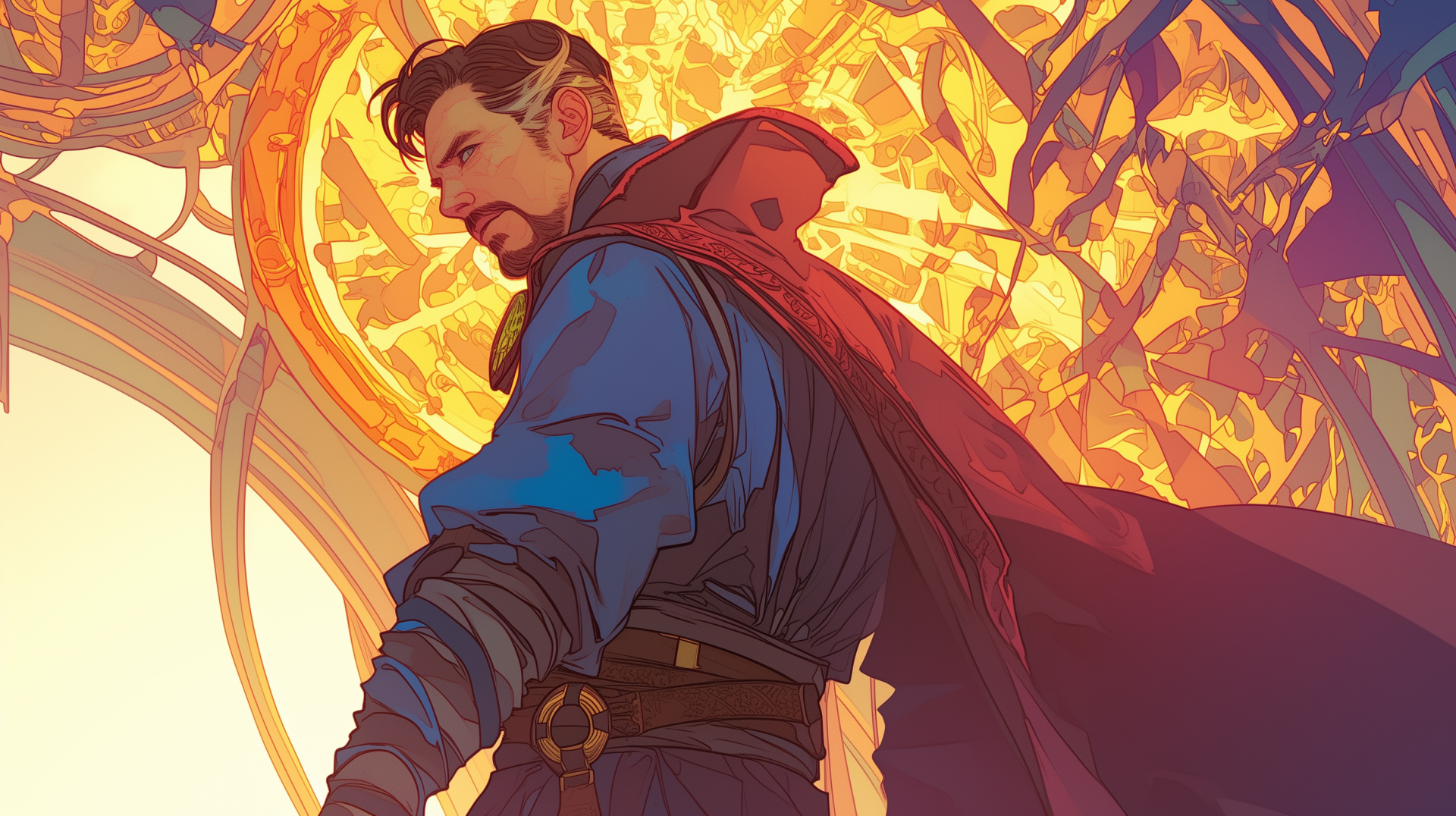 A striking HD wallpaper featuring Doctor Strange, showcasing the character in vibrant colors with a magical background, capturing the essence of the mystical superhero.