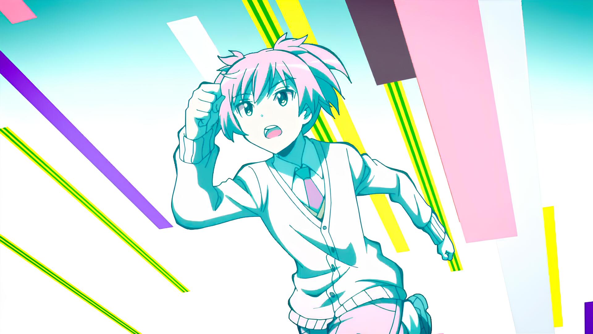 4K Ultra HD anime wallpaper featuring Nagisa Shiota from Assassination Classroom in dynamic motion against a vibrant, abstract background.