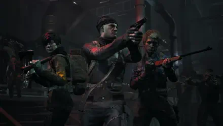 Three characters from the video game No More Room In Hell 2 are armed and ready for action, set against a dark, industrial background in this HD desktop wallpaper.