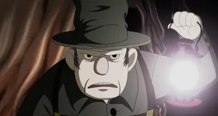 A character from the TV show *Over the Garden Wall* holds a lantern, with an intense expression, captured in this HD desktop wallpaper. The setting hints at a mysterious atmosphere.