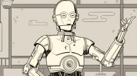 A stylized HD desktop wallpaper featuring C-3PO from Star Wars, showcasing the iconic droid in a line art style against a minimalist background.