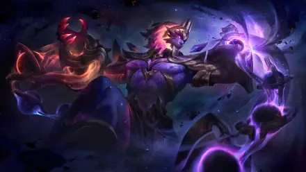 High-resolution 8K wallpaper featuring Sylas from League of Legends, showcasing his powerful stance surrounded by vibrant magical elements in a dark, mystical setting.