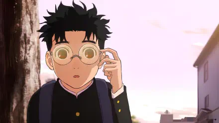 Anime-style 4K Ultra HD wallpaper featuring Momo Ayase from Dandadan with a soft, aesthetic backdrop and subtle nods to Ken Takakura’s classic style.