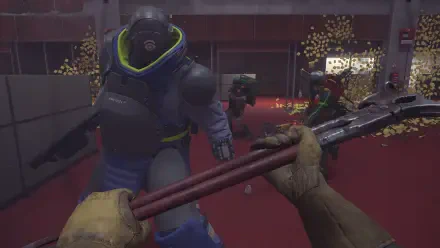 A gripping scene from FBC: Firebreak, showcasing intense action with a character wielding a weapon in a dynamic HD desktop wallpaper. Warriors clash in a vivid, chaotic environment.