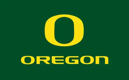 Oregon Ducks logo in vibrant yellow on a green background, designed as an HD PC desktop wallpaper and background.
