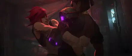 A dynamic scene from the TV show Arcane, featuring Sevika and Vi from League of Legends in an intense moment, captured in stunning 4K Ultra HD detail.