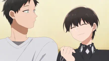 Two anime characters interact in a friendly manner, capturing a moment from How I Attended an All-Guy's Mixer. This HD wallpaper showcases their expressions and style.