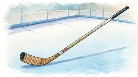A stylish hockey stick rests on an ice rink, captured in vibrant 4K Ultra HD, showcasing a blend of realism and artistic flair for a dynamic desktop wallpaper.