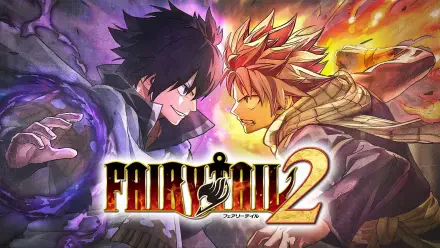 Dynamic HD wallpaper featuring characters Natsu Dragneel and Gray Fullbuster from the video game FAIRY TAIL 2, showcasing their intense rivalry and vibrant art style.