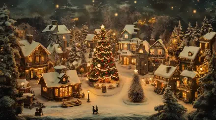 Christmas village Christmas winter village snow holiday lights HD Desktop Wallpaper | Background Image
