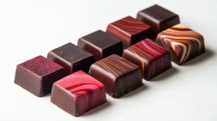 Artisanal chocolate pieces beautifully arranged, showcasing rich colors and textures. This 4K Ultra HD wallpaper captures the elegance of these handcrafted delights.