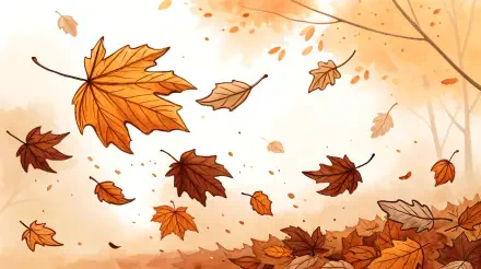 A serene scene of falling leaves in warm autumn hues, captured in stunning 4K Ultra HD, creating a beautiful and tranquil desktop wallpaper background.
