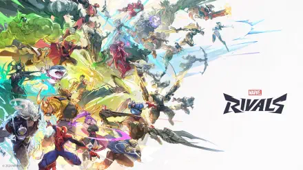 A vibrant 4K Ultra HD wallpaper showcasing characters from the video game Marvel Rivals, featuring a dynamic mix of heroes and villains in action-packed poses.