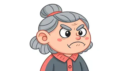 A cartoon character with gray hair in a bun and an angry expression, depicted as grumpy. This 4K Ultra HD image serves as a vibrant PC desktop wallpaper.