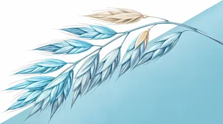 A beautifully illustrated oat plant with blue and beige tones, set against a soft blue background, serves as a stunning 4K Ultra HD PC desktop wallpaper.