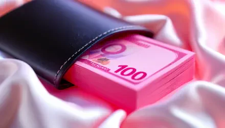 A close-up of vibrant pink money peeking from a black wallet, set against a silky background, displayed in stunning 4K Ultra HD quality for a desktop wallpaper.