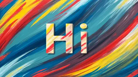 A vibrant 4K Ultra HD wallpaper featuring bold brush strokes in red, yellow, and blue, with the word Hi prominently displayed in the center.