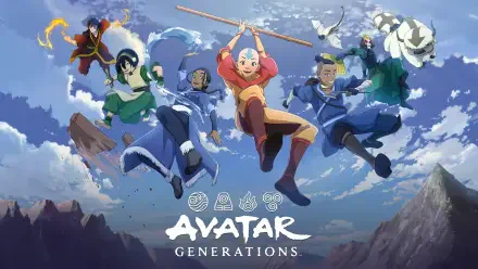 4K Ultra HD anime desktop wallpaper featuring characters from Avatar: The Last Airbender in dynamic action poses against a sky and mountain backdrop.