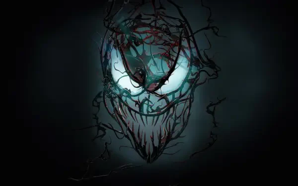A striking 4K Ultra HD wallpaper featuring Venom from Venom: The Last Dance, showcasing a dark, menacing design with glowing eyes and intricate detailing.
