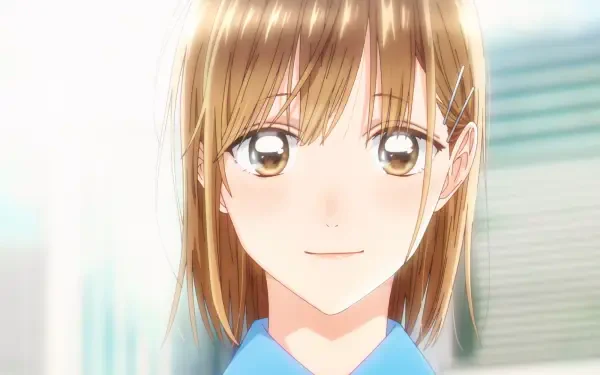 HD anime wallpaper featuring Chinatsu Kano from Blue Box with a soft, warm expression and detailed shading on her light brown hair and eyes.