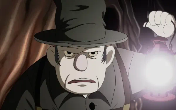 A character from the TV show *Over the Garden Wall* holds a lantern, with an intense expression, captured in this HD desktop wallpaper. The setting hints at a mysterious atmosphere.