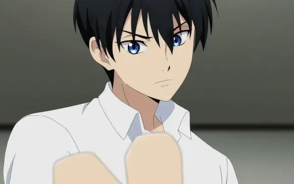 Anime character Kei from Touhai: Ura Rate Mahjong Touhai Roku gazes intently, set against a sleek backdrop, creating a striking HD PC desktop wallpaper.