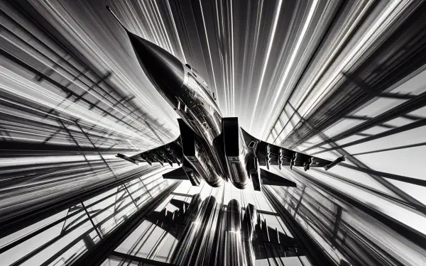 A striking jet fighter soars through a dynamic black and white background, captured in stunning 4K Ultra HD, perfect for a desktop wallpaper.