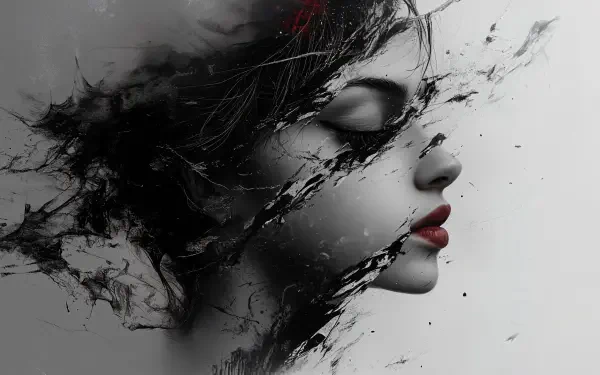 Artistic 4K Ultra HD image of a woman's profile, featuring abstract elements that blend with her features, creating a striking, ethereal composition. Perfect as a desktop wallpaper.