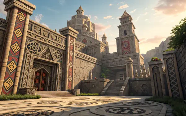 A stunning 4K Ultra HD image of a dwarven stronghold, showcasing intricately designed stone architecture and towers, set against a majestic mountain backdrop.