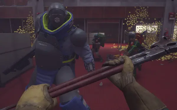 A gripping scene from FBC: Firebreak, showcasing intense action with a character wielding a weapon in a dynamic HD desktop wallpaper. Warriors clash in a vivid, chaotic environment.