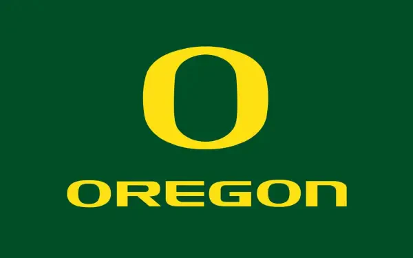 Oregon Ducks logo in vibrant yellow on a green background, designed as an HD PC desktop wallpaper and background.