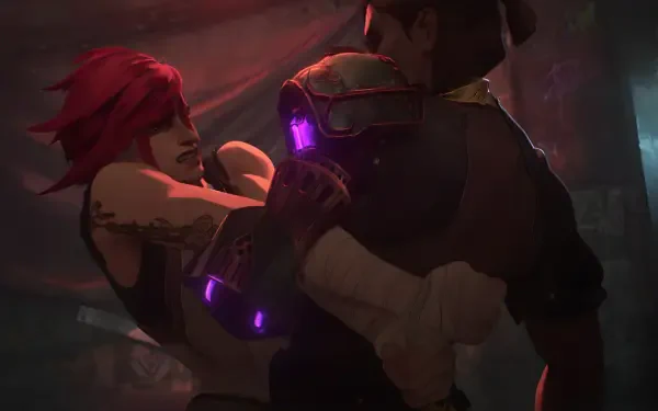 A dynamic scene from the TV show Arcane, featuring Sevika and Vi from League of Legends in an intense moment, captured in stunning 4K Ultra HD detail.