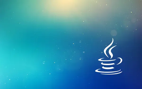 A serene HD desktop wallpaper featuring the Java programming language logo, set against a soothing blue and green gradient background.
