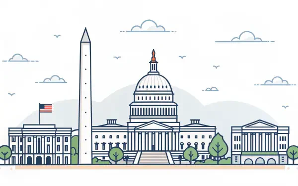 A stylized illustration of Washington, featuring the Capitol building, Washington Monument, and nearby structures, presented as a 4K Ultra HD desktop wallpaper and background.