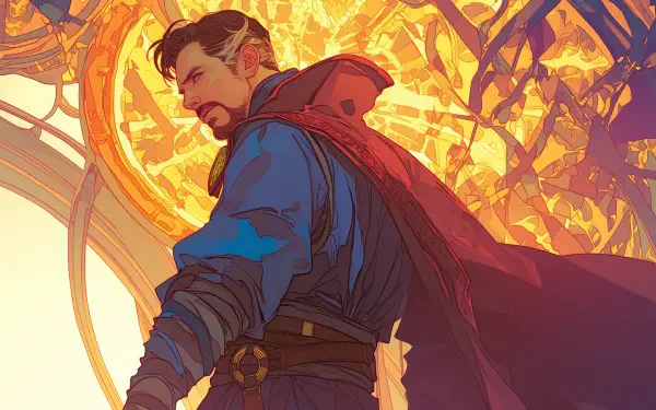 A striking HD wallpaper featuring Doctor Strange, showcasing the character in vibrant colors with a magical background, capturing the essence of the mystical superhero.