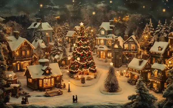 Christmas village Christmas winter village snow holiday lights HD Desktop Wallpaper | Background Image