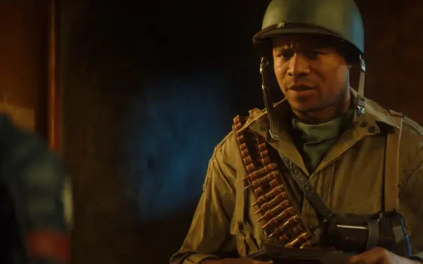 A soldier from MARVEL 1943: Rise of Hydra, wearing a helmet and ammo belt, stands ready for action in this HD PC desktop wallpaper and background.