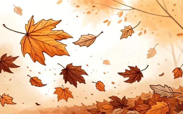 A serene scene of falling leaves in warm autumn hues, captured in stunning 4K Ultra HD, creating a beautiful and tranquil desktop wallpaper background.