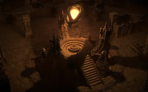 A captivating 4K Ultra HD desktop wallpaper from the video game Dragon Age: The Veilguard, featuring a mysterious illuminated structure surrounded by ancient stone architecture.