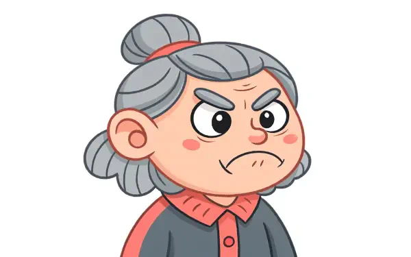 A cartoon character with gray hair in a bun and an angry expression, depicted as grumpy. This 4K Ultra HD image serves as a vibrant PC desktop wallpaper.