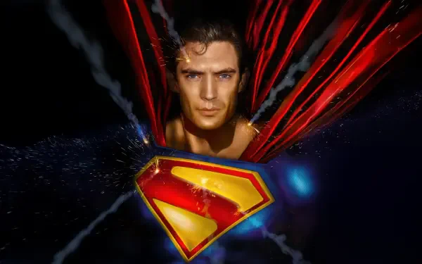 A dramatic 4K Ultra HD wallpaper featuring Superman from the 2025 movie, showcasing his iconic cape and emblem against a dynamic backdrop.