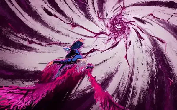 HD anime desktop wallpaper featuring Shidou Ryusei from Blue Lock, with dynamic swirling patterns and vibrant pink and purple hues.