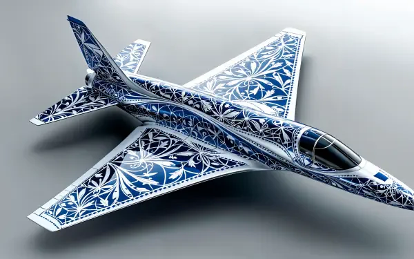 A beautifully designed jet featuring intricate blue floral patterns, showcased in stunning detail. This image serves as a striking 4K Ultra HD PC desktop wallpaper and background.