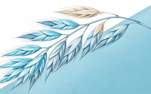 A beautifully illustrated oat plant with blue and beige tones, set against a soft blue background, serves as a stunning 4K Ultra HD PC desktop wallpaper.