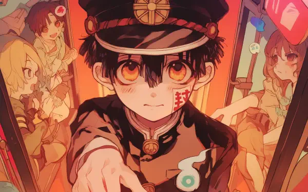 A vibrant HD desktop wallpaper featuring Hanako-kun from Toilet-bound Hanako-kun, showcasing his iconic look and surroundings in an engaging anime style.
